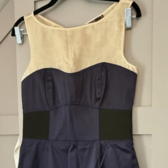 Reiss Dresses & Skirts - Reiss Sheer Silk Illusion Navy Tan Sleeveless Dress Blue Party Work Minimal 10